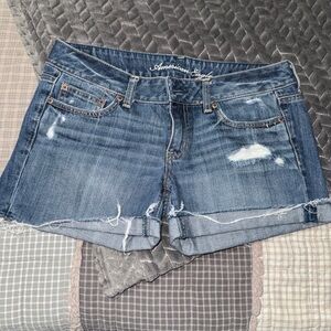 American Eagle Outfitters Distressed Dark Blue Jean Shorts